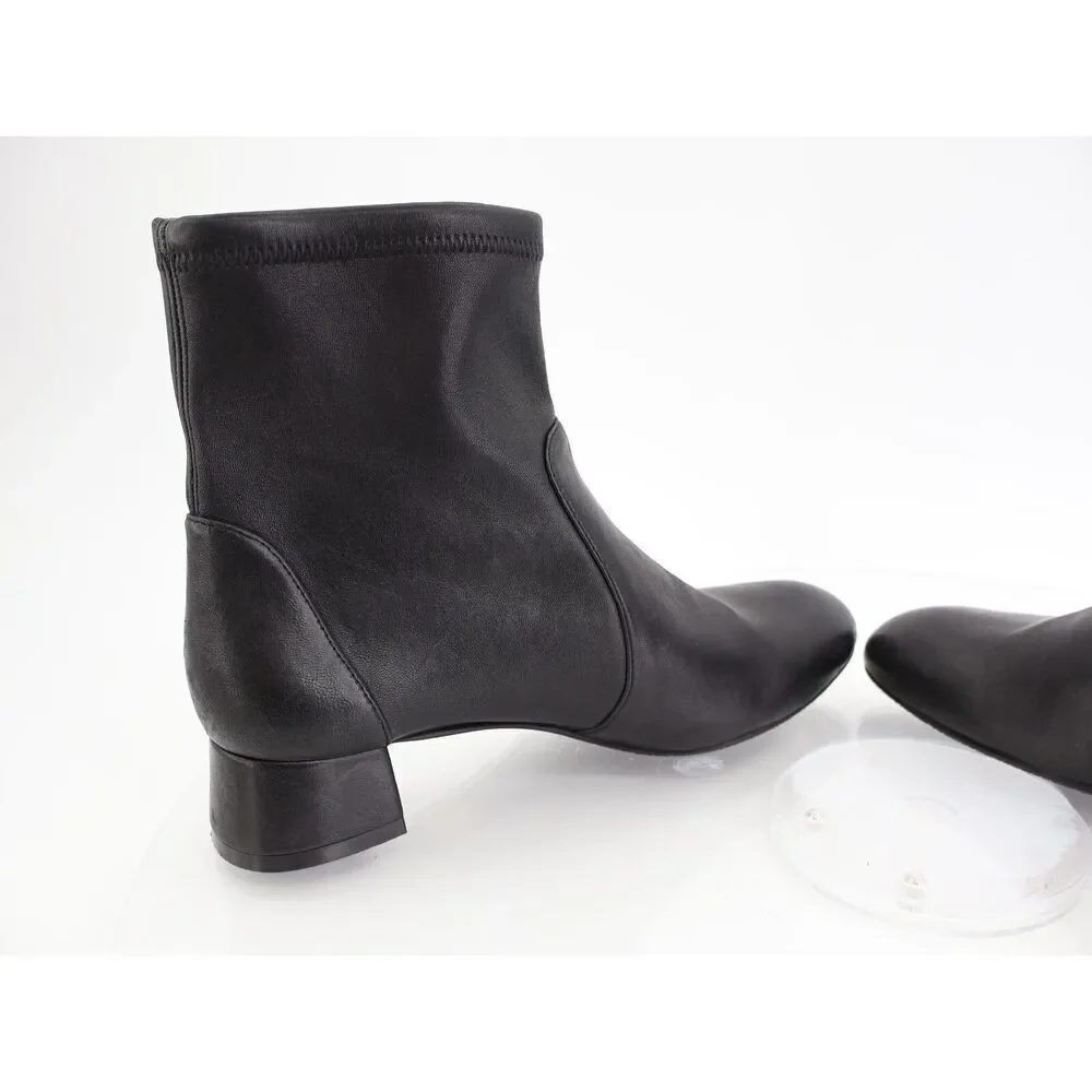 Stuart Weitzman Odetta Ankle Pull On Bootie Size 7.5 Black Leather Pointed Toe